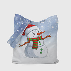 Сумка-шопер Весёлый снеговик в колпаке, цвет: 3D-принт