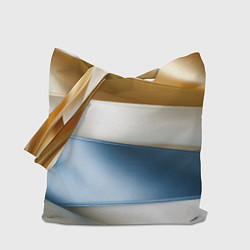Сумка-шоппер Золотые и голубые волнистые вставки на белом фоне
