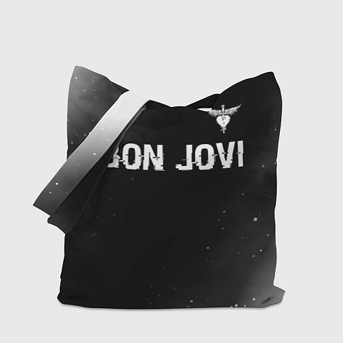 Сумка-шоппер Bon Jovi glitch на темном фоне посередине / 3D-принт – фото 1