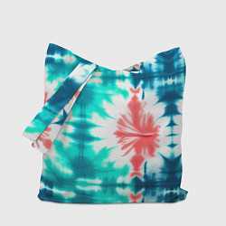 Сумка-шоппер Тай дай разводы бирюзовые с коралловым и синим
