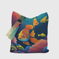 Сумка-шопер Оранжевые рыбки и кораллы под водой, цвет: 3D-принт