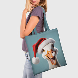 Сумка-шопер Смеющийся гусь в новогодней шапке, цвет: 3D-принт — фото 2