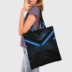 Сумка-шопер Синяя неоновая полоса на черном фоне, цвет: 3D-принт — фото 2