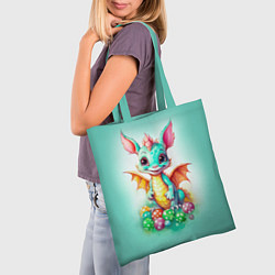 Сумка-шопер Зеленый дракончик с новогодними игрушками, цвет: 3D-принт — фото 2
