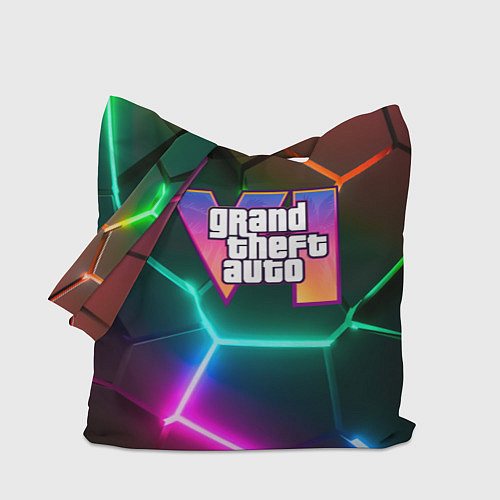 Сумка-шоппер GTA 6 лого на фоне разлома разноцветных плит / 3D-принт – фото 1