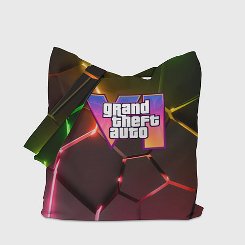 Сумка-шоппер GTA 6 лого на фоне разлома радужных плит / 3D-принт – фото 1