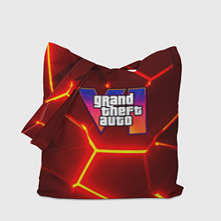 Сумка-шопер GTA 6 лого на фоне разлома красных плит, цвет: 3D-принт