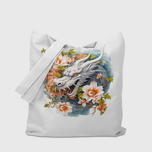 Сумка-шоппер Китайский дракон в цветах сакуры / 3D-принт – фото 1
