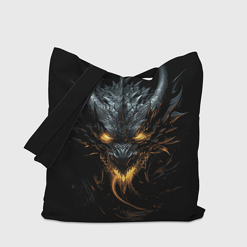 Сумка-шоппер Черный огненный пещерный дракон символ 2024 / 3D-принт – фото 1
