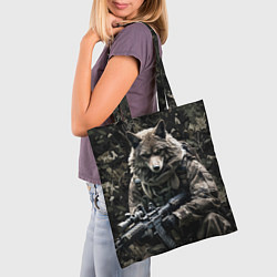 Сумка-шопер Волк солдат в камуфляже, цвет: 3D-принт — фото 2