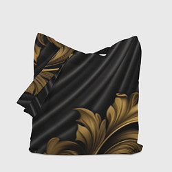 Сумка-шопер Лепнина золотые узоры на черной ткани, цвет: 3D-принт