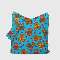 Сумка-шопер Мишки в цветных свитерах и сердечки, цвет: 3D-принт