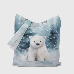 Сумка-шопер Белый медвежонок в лесу, цвет: 3D-принт