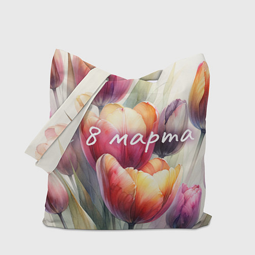 Сумка-шоппер С 8 марта - тюльпаны / 3D-принт – фото 1