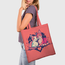 Сумка-шопер Влюбленные коты в виде сердца, цвет: 3D-принт — фото 2