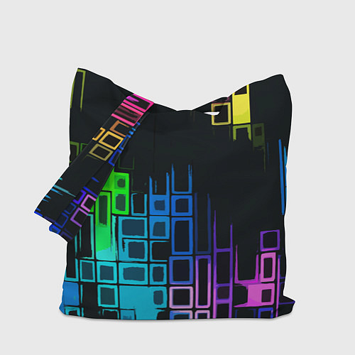 Сумка-шоппер Разноцветные прямоугольники на чёрном фоне / 3D-принт – фото 1