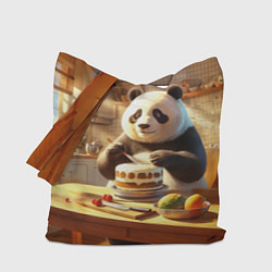 Сумка-шопер Панда на кухне готовит торт, цвет: 3D-принт