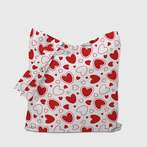 Сумка-шоппер Красные сердечки на белом фоне / 3D-принт – фото 1