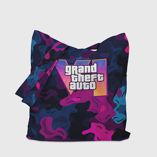 Сумка-шоппер Gta лого синий и фиолетовый камуфляж / 3D-принт – фото 1