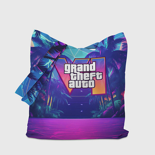 Сумка-шоппер Gta 6 логотип в стиле ночного vice city / 3D-принт – фото 1