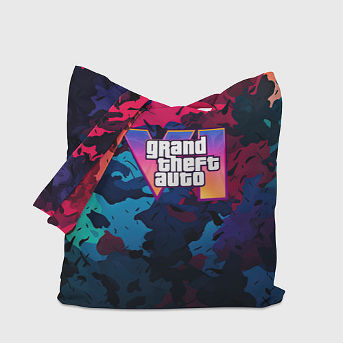 Сумка-шоппер GTA 6 logo яркий неоновый камуфляжный стиль / 3D-принт – фото 1