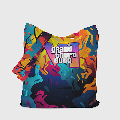 Сумка-шоппер GTA 6 logo яркий неоновый камуфляжный стиль / 3D-принт – фото 1