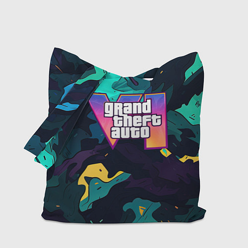 Сумка-шоппер GTA 6 logo яркий неоновый камуфляжный стиль / 3D-принт – фото 1
