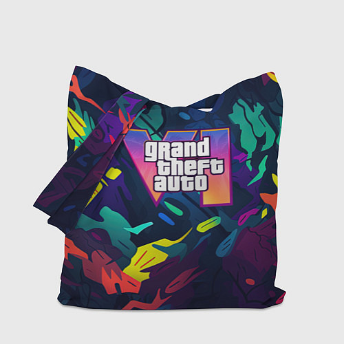Сумка-шоппер GTA 6 logo яркий неоновый камуфляжный стиль / 3D-принт – фото 1