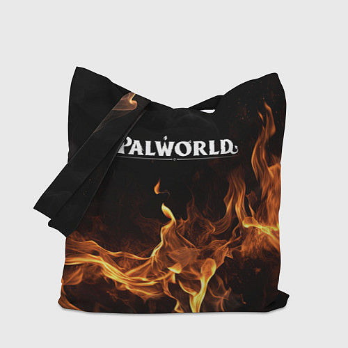 Сумка-шоппер Palworld логотип на черном фоне с огнем / 3D-принт – фото 1