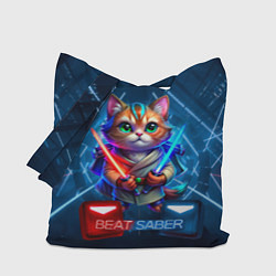 Сумка-шопер Beat Saber кот музыкальный джедай, цвет: 3D-принт
