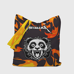 Сумка-шопер Metallica рок панда и огонь, цвет: 3D-принт