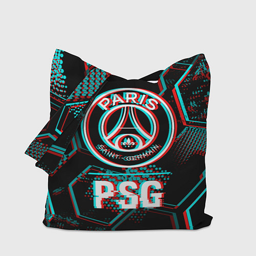 Сумка-шоппер PSG FC в стиле glitch на темном фоне / 3D-принт – фото 1