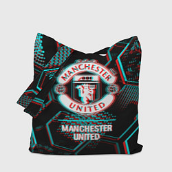 Сумка-шоппер Manchester United FC в стиле glitch на темном фоне