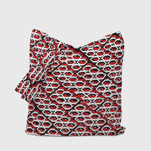 Сумка-шоппер Красно-белый узор на чёрном фоне / 3D-принт – фото 1