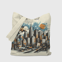 Сумка-шопер Рисунок города с небоскребами, цвет: 3D-принт