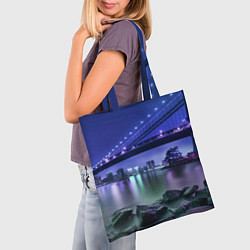 Сумка-шопер Вечерняя Америка - мост, цвет: 3D-принт — фото 2