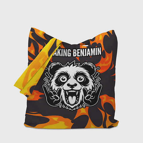 Сумка-шоппер Breaking Benjamin рок панда и огонь / 3D-принт – фото 1