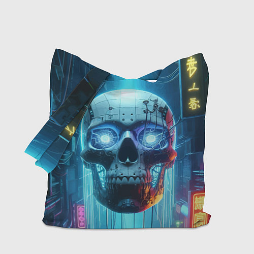 Сумка-шоппер Cyber skull - neon glow ai art / 3D-принт – фото 1