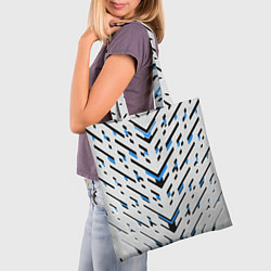 Сумка-шопер Black and blue stripes on a white background, цвет: 3D-принт — фото 2