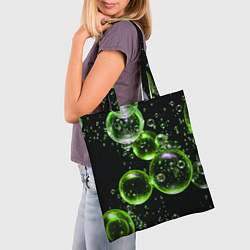 Сумка-шопер Зеленые пузыри на черном, цвет: 3D-принт — фото 2
