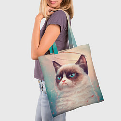 Сумка-шопер Мемный кот Grumpy Cat с нимбом, цвет: 3D-принт — фото 2
