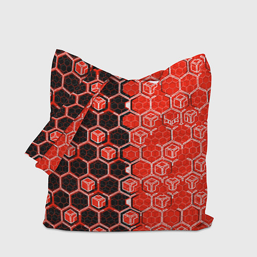 Сумка-шоппер Техно-киберпанк шестиугольники красный и чёрный / 3D-принт – фото 1