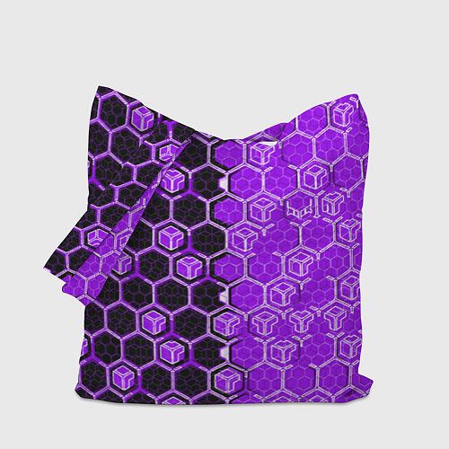 Сумка-шоппер Техно-киберпанк шестиугольники фиолетовый и чёрный / 3D-принт – фото 1