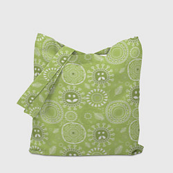 Сумка-шоппер Зеленый цветочный - паттерн смайлики