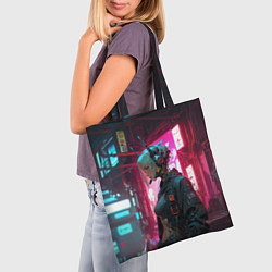 Сумка-шопер Девушка-андроид в наушниках, цвет: 3D-принт — фото 2