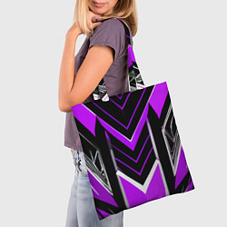 Сумка-шопер Фиолетово-серые полосы на чёрном фоне, цвет: 3D-принт — фото 2