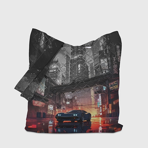 Сумка-шоппер Спорткар на ночной улице / 3D-принт – фото 1