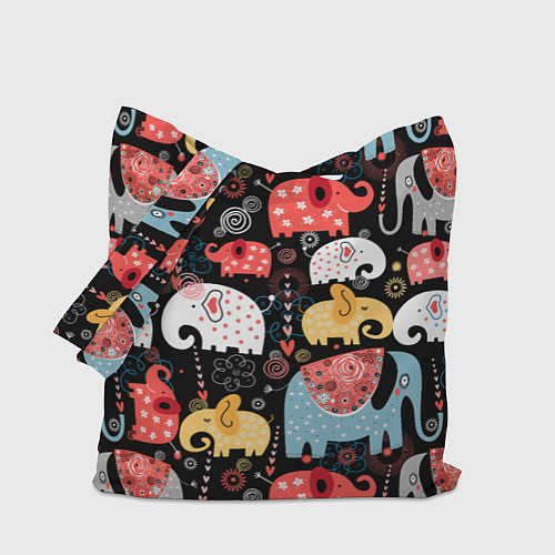 Сумка-шоппер Разноцветные слоны узор / 3D-принт – фото 1