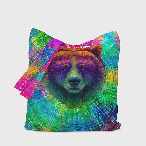 Сумка-шоппер Разноцветный неоновый медведь / 3D-принт – фото 1