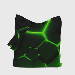 Сумка-шопер Темные зеленые неоновые плиты в разломе, цвет: 3D-принт